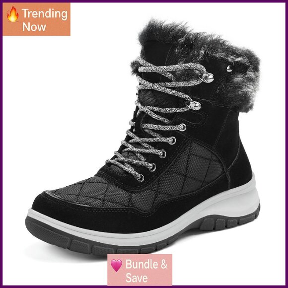 Women's Waterproof Insulated Snow Boots Lace-Up Winter Booties
